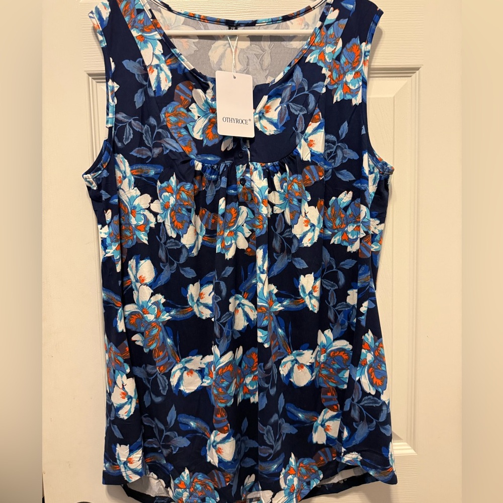 Onyx Nite Women's Floral Sleeveless Top - Blue and Orange